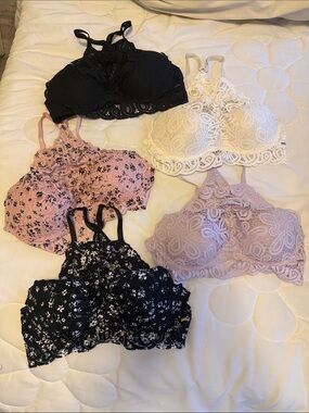 Lace High-Neck Bralette - Black, White, Pink, Lavender, Floral and Brown